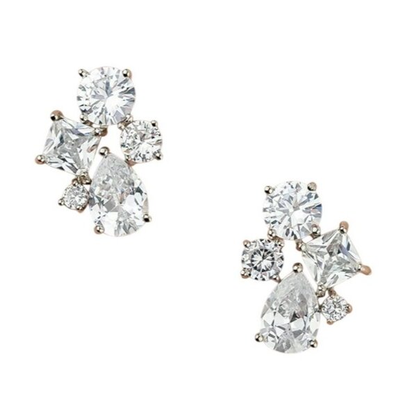 Rose Gold Swarovski Elements Crystal Cluster Stud Earrings Post Vintage Wedding - Picture 4 of 4